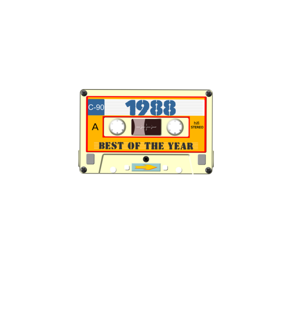 retro születésnapi audio kazetta, magnókazetta, best of the year 1988 minta szürke pólón