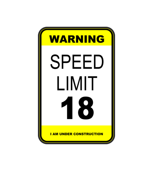 warning speed limit 18, under construction minta fehér pólón