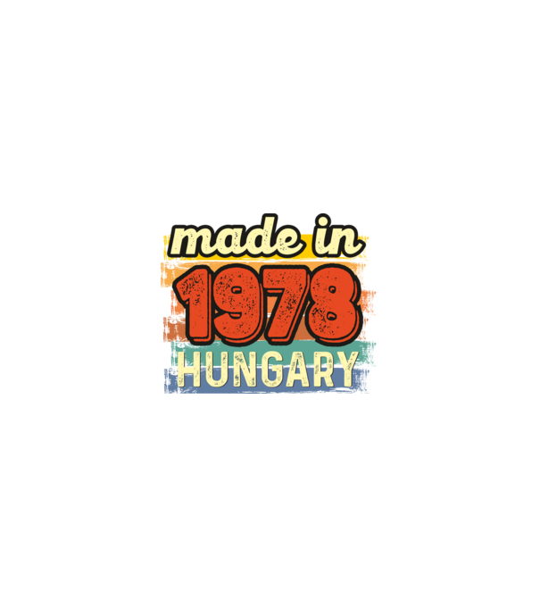 made in hungary felirat, retro évszám, grunge stílus, 1978 minta homokszín pólón