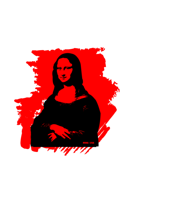 mona lisa, grunge, graffiti portré piros minta fekete pólón