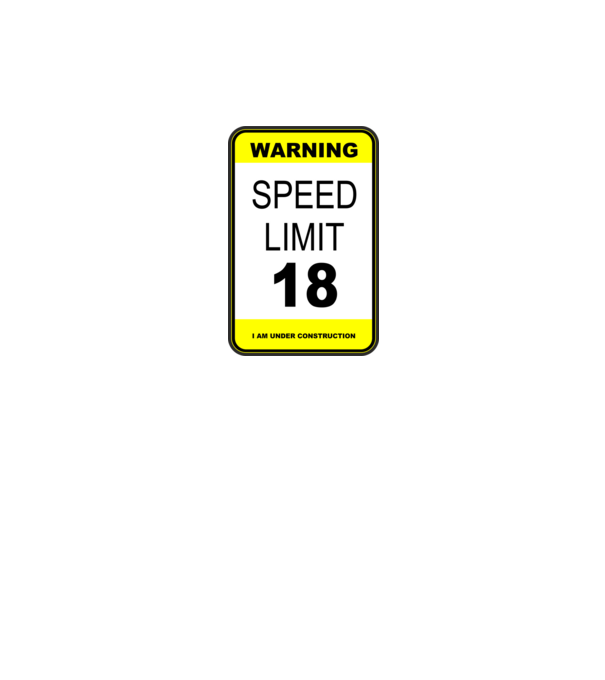 warning speed limit 18, under construction minta fekete pólón