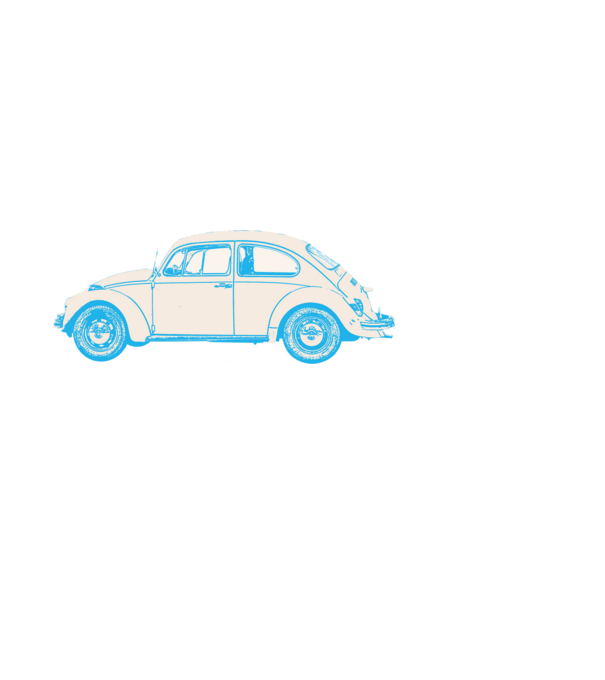 vw bogár minta világoskék pólón