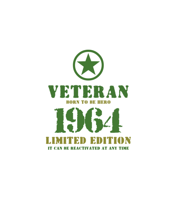 VETERAN, BORN TO BE HERO, SZÜLETÉSNAPI ÉVSZÁM FELIRATTAL 1964 minta fehér pólón