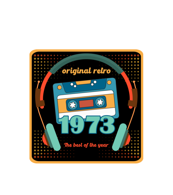 original retro audió kazetta, füles, régi magnókazetta évszámmal. 1973 minta fehér pólón