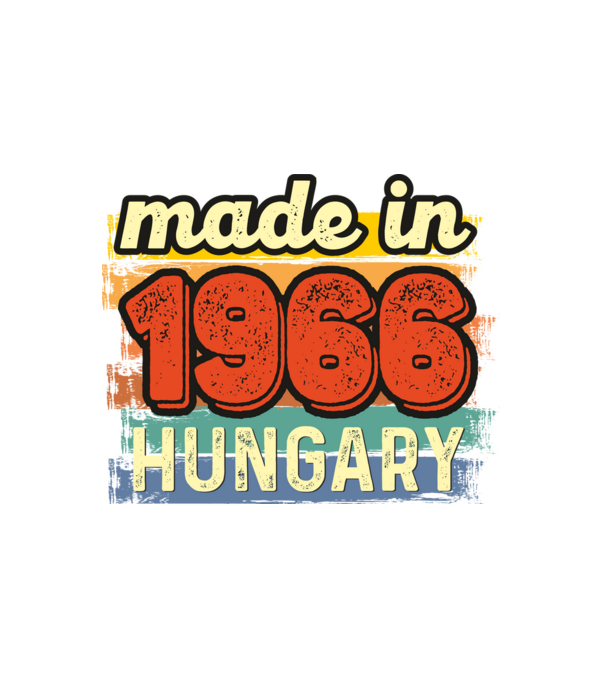 made in hungary felirat, retro évszám, grunge stílus, 1966 minta fehér pólón