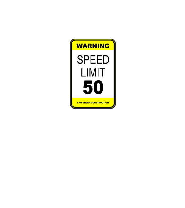 warning speed limit 50 , under construction minta fekete pólón