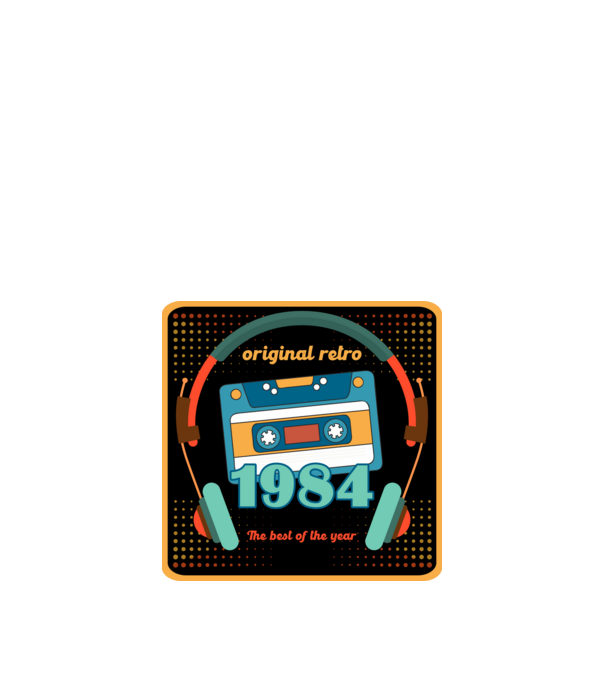 original retro audió kazetta, füles, régi magnókazetta évszámmal. 1984 minta fehér pólón