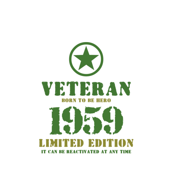 VETERAN, BORN TO BE HERO, SZÜLETÉSNAPI ÉVSZÁM FELIRATTAL 1959 minta fekete pólón