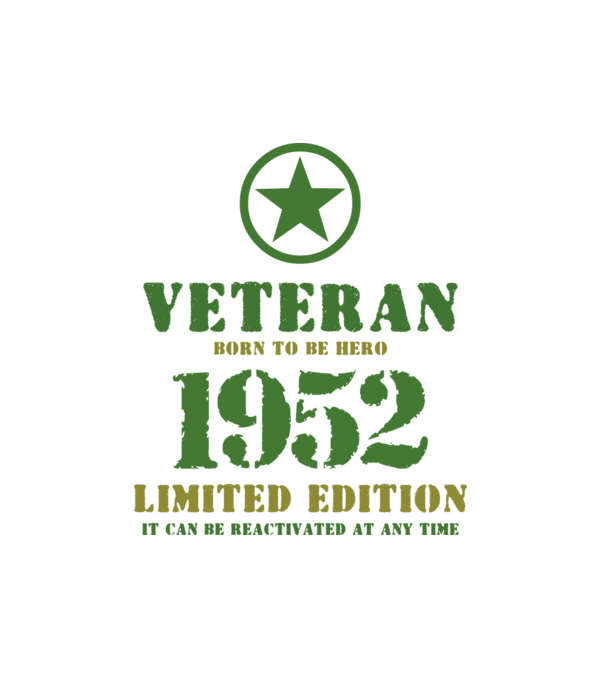 VETERAN, BORN TO BE HERO, SZÜLETÉSNAPI ÉVSZÁM FELIRATTAL 1952 minta fehér pólón