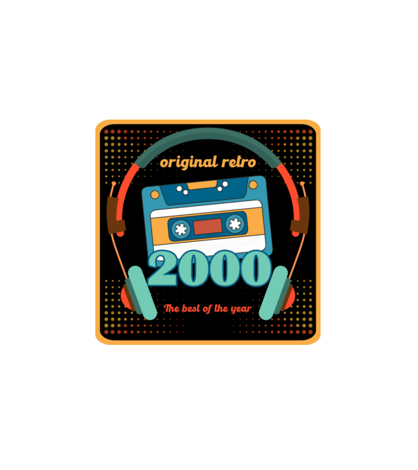 original retro audió kazetta, füles, régi magnókazetta évszámmal. 2000 minta fehér pólón