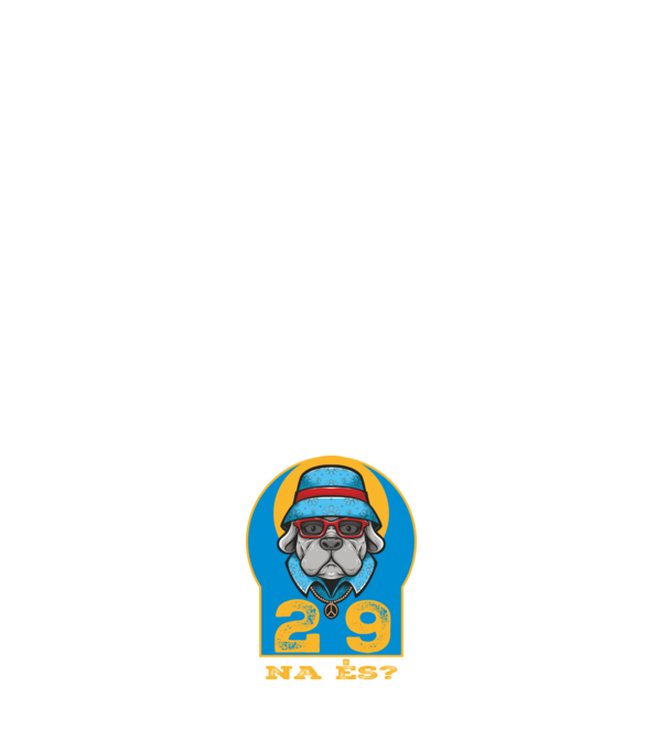 na és 29 éves születésnap, cool kutya sapkában minta sötétkék pólón