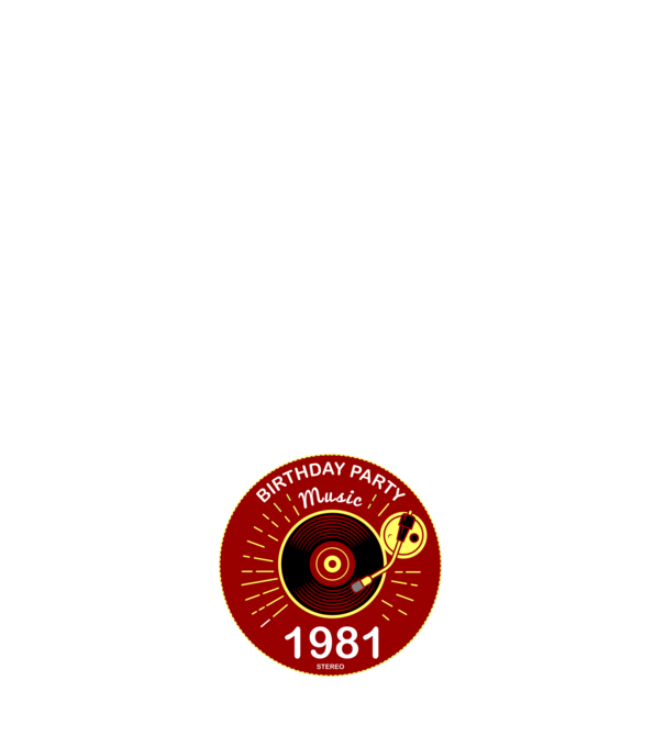 BIRTHDAY PARTY MUSIC, BAKELIT LEMEZJÁTSZÓ 1981 STEREO minta fehér pólón