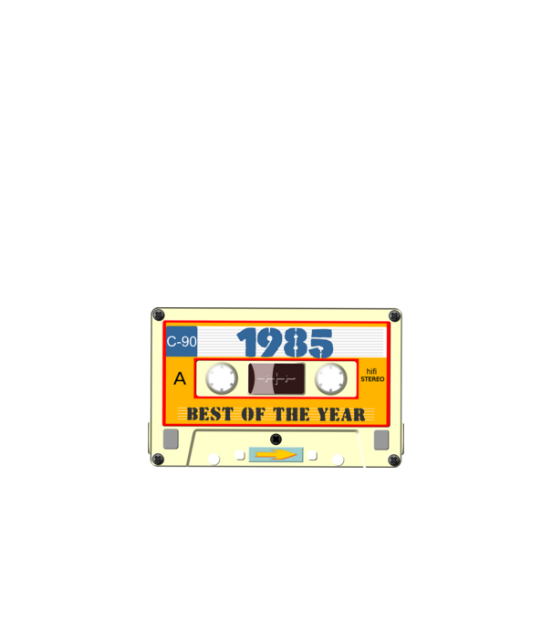 retro születésnapi audio kazetta, magnókazetta, best of the year 1985 minta fekete pólón