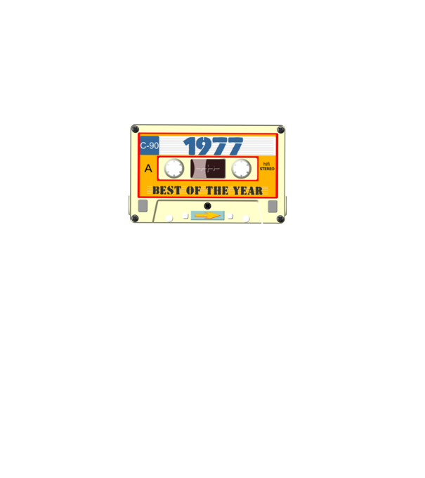 retro születésnapi audio kazetta, magnókazetta, best of the year 1977 minta fekete pólón