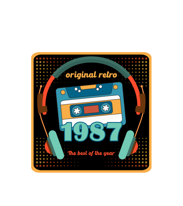 original retro audió kazetta, füles, régi magnókazetta évszámmal. 1987 minta fehér pólón
