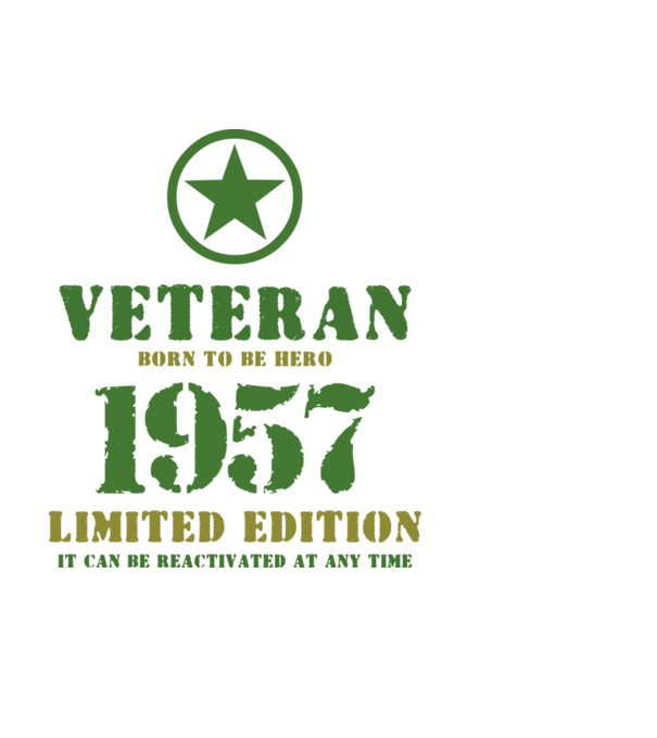 VETERAN, BORN TO BE HERO, SZÜLETÉSNAPI ÉVSZÁM FELIRATTAL 1957 minta fekete pólón