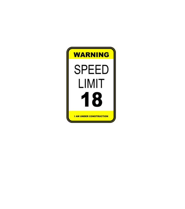 warning speed limit 18, under construction minta fekete pólón
