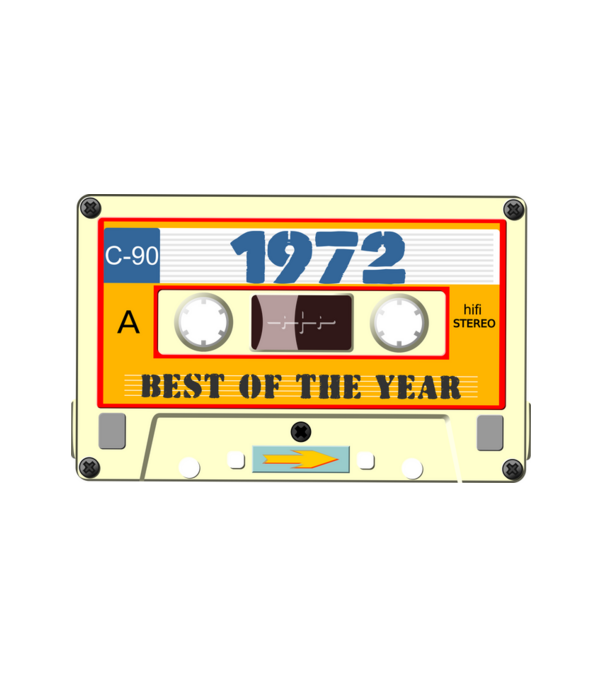 retro születésnapi audio kazetta, magnókazetta, best of the year 1972 minta fehér pólón