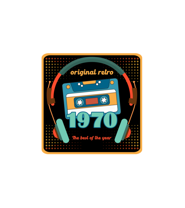 original retro audió kazetta, füles, régi magnókazetta évszámmal. 1970 minta fehér pólón