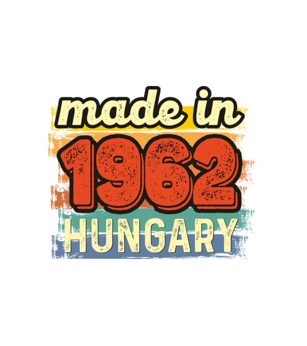 made in hungary felirat, retro évszám, grunge stílus, 1962 minta fehér pólón