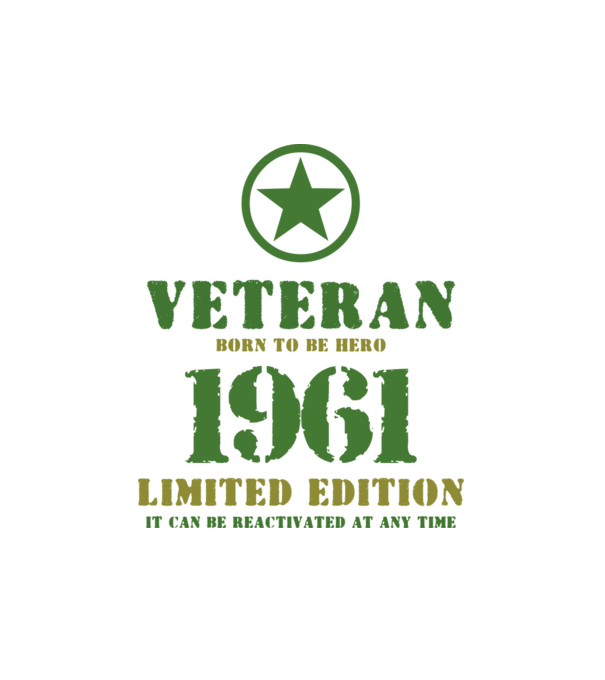 VETERAN, BORN TO BE HERO, SZÜLETÉSNAPI ÉVSZÁM FELIRATTAL 1961 minta fehér pólón