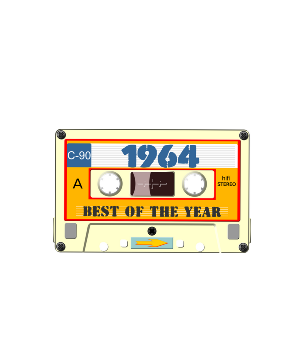 retro születésnapi audio kazetta, magnókazetta, best of the year 1964 minta fekete pólón