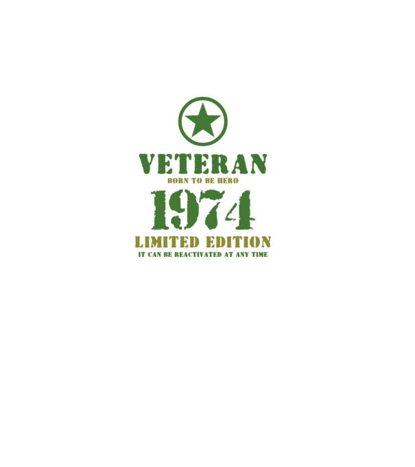 VETERAN, BORN TO BE HERO, SZÜLETÉSNAPI ÉVSZÁM FELIRATTAL 1974 minta fehér pólón