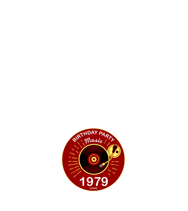 BIRTHDAY PARTY MUSIC, BAKELIT LEMEZJÁTSZÓ 1979 STEREO minta sötétkék pólón