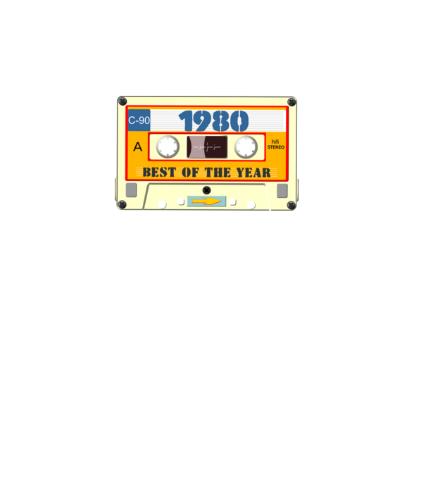 retro születésnapi audio kazetta, magnókazetta, best of the year 1980 minta fekete pólón