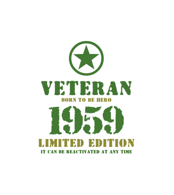 VETERAN, BORN TO BE HERO, SZÜLETÉSNAPI ÉVSZÁM FELIRATTAL 1959 minta fehér pólón