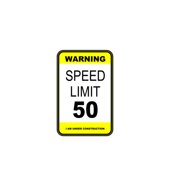 warning speed limit 50 , under construction minta fekete pólón