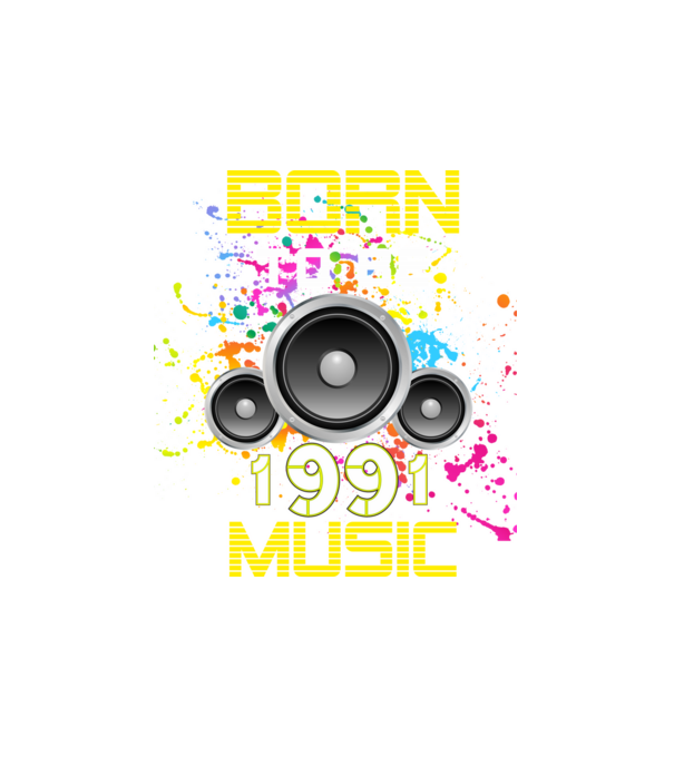 born to be music 1991-ben született, zenés születésnapi póló minta fehér pólón