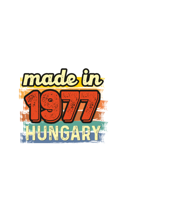 made in hungary felirat, retro évszám, grunge stílus, 1977 minta fehér pólón