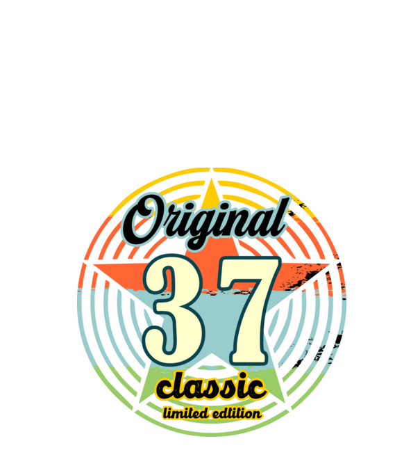 original classic, limited edition, születésnapi embléma, 37 éves minta fekete pólón