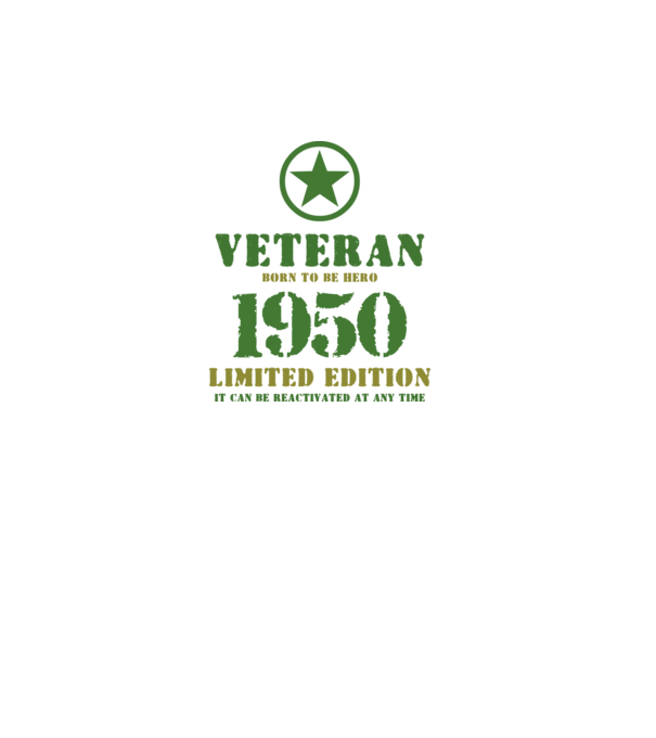 VETERAN, BORN TO BE HERO, SZÜLETÉSNAPI ÉVSZÁM FELIRATTAL 1950 minta fekete pólón