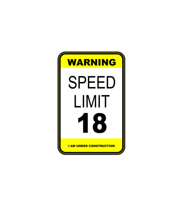 warning speed limit 18, under construction minta fehér pólón