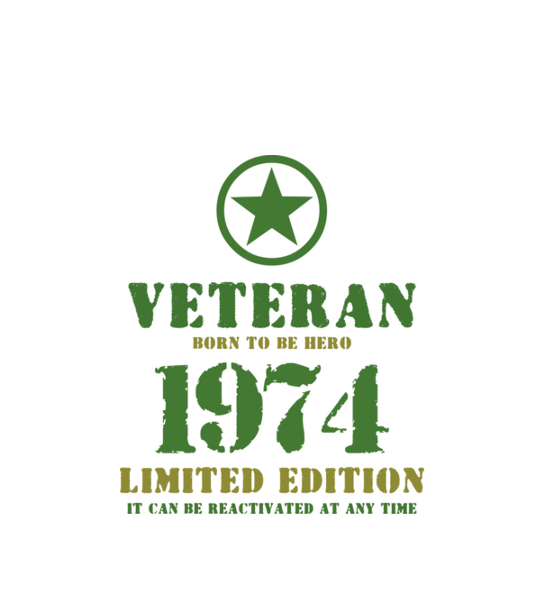 VETERAN, BORN TO BE HERO, SZÜLETÉSNAPI ÉVSZÁM FELIRATTAL 1974 minta fehér pólón