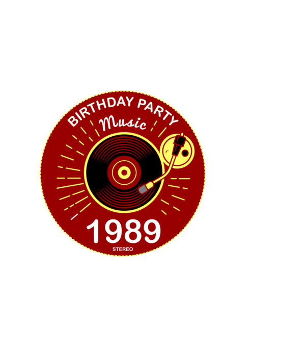 BIRTHDAY PARTY MUSIC, BAKELIT LEMEZJÁTSZÓ 1989 STEREO minta fekete pólón