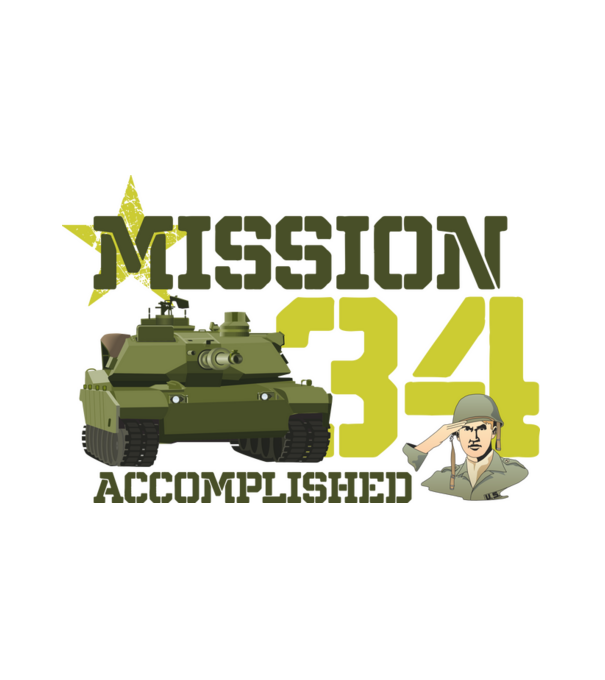 mission accomplished 34 éves születésnap minta fehér pólón