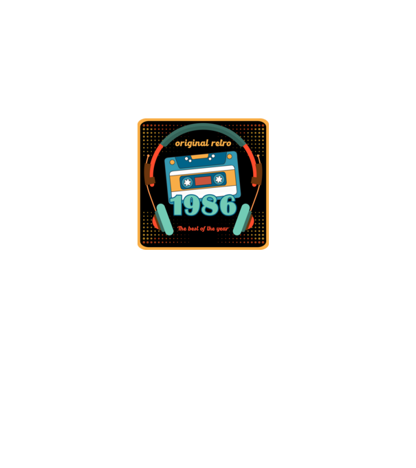 original retro audió kazetta, füles, régi magnókazetta évszámmal. 1986 minta fehér pólón
