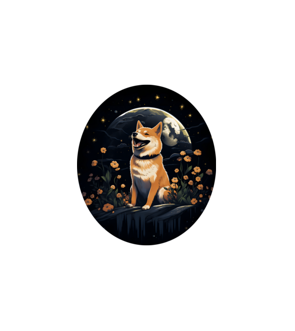 Vidám Shiba Inu Éjszaka Hold minta fehér pólón
