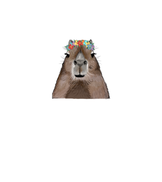 Capybara virágkoszorúval minta fehér pólón