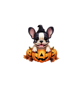 Halloween Boston terrier módra minta homokszín pólón