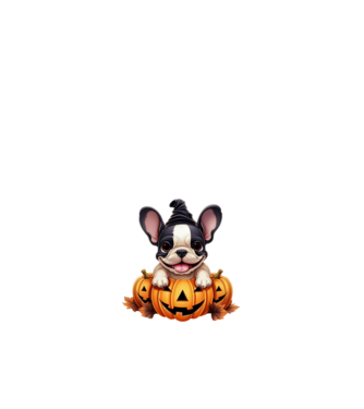 Halloween Boston terrier módra minta fehér pólón