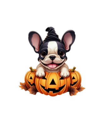 Halloween Boston terrier módra minta fehér pólón