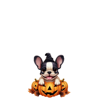 Halloween Boston terrier módra minta fehér pólón