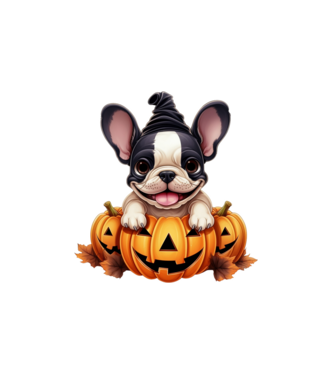 Halloween Boston terrier módra minta fehér pólón