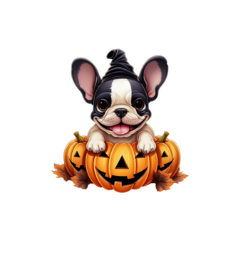 Halloween Boston terrier módra minta homokszín pólón