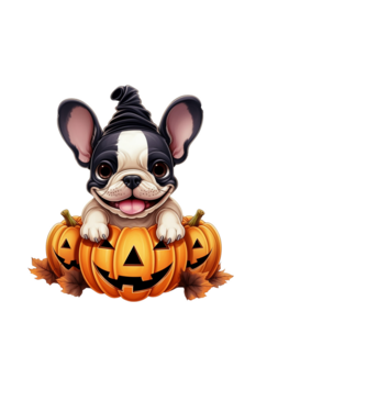 Halloween Boston terrier módra minta fehér pólón
