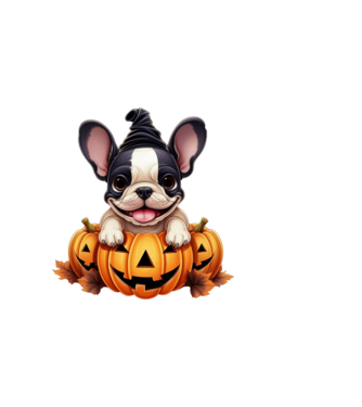Halloween Boston terrier módra minta fehér pólón